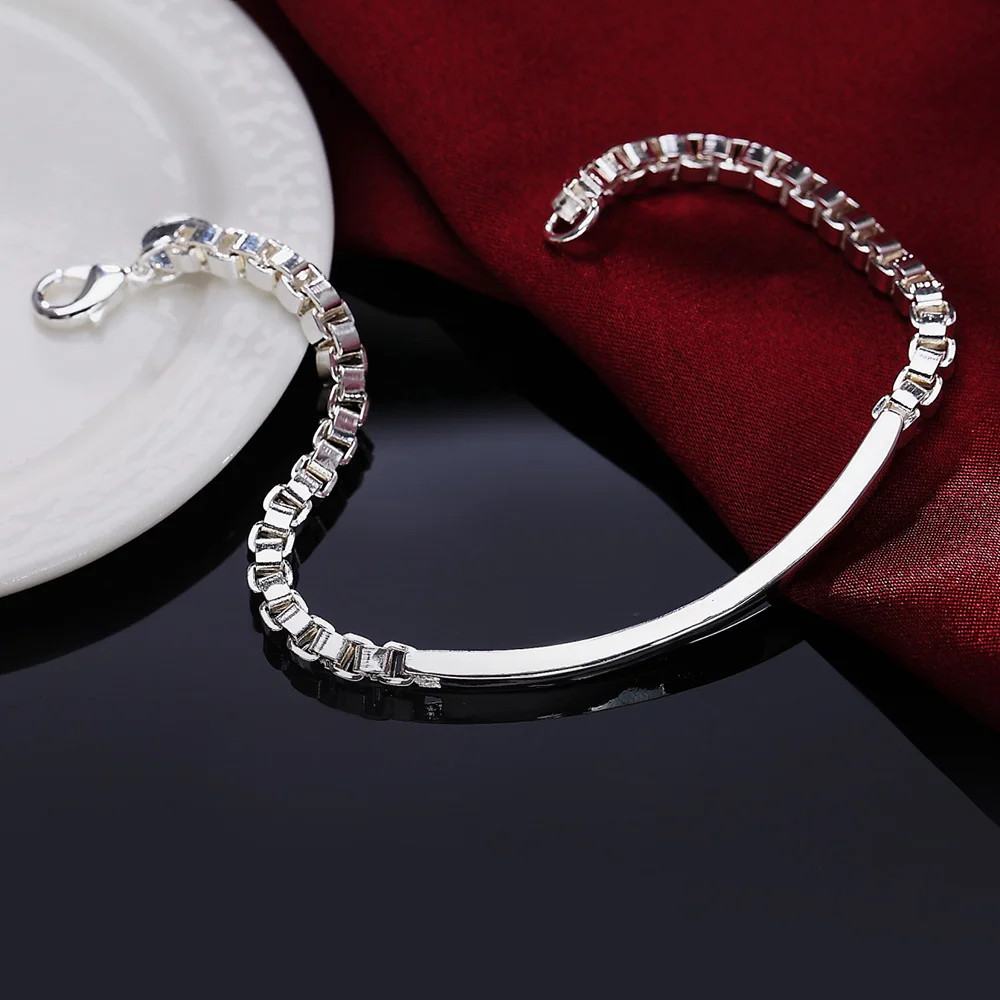 925 Sterling Silver Charm Glossy Bead Bangle Women’s Fashion Bracelet Jewelry