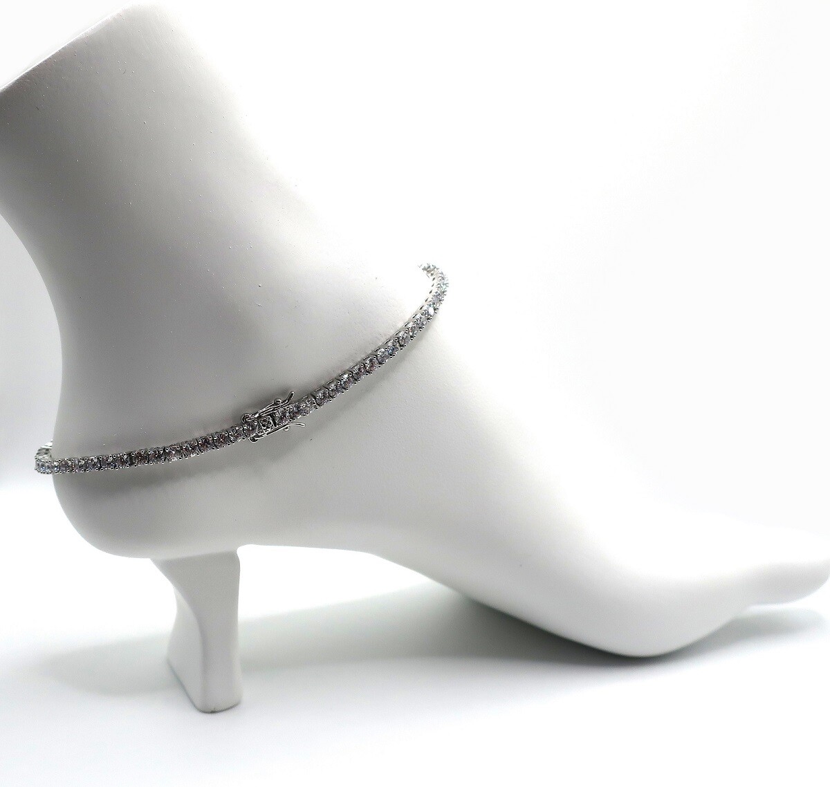 3mm 12″ Cubic Zirconia Tennis Chain Anklet CZ Ankle Bracelet White Gold Plated