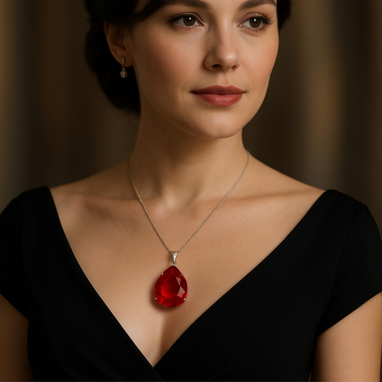 Handmade Ruby Pear Necklace, 90–100ct Red Gemstone Pendant with Free Chain Gift