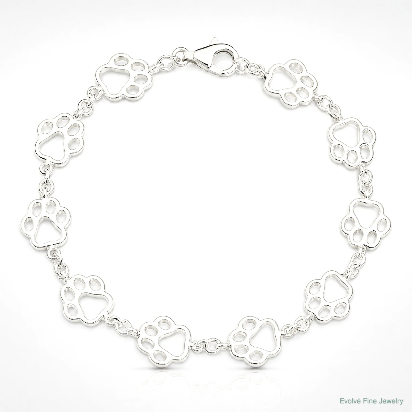 Sterling Silver Polished Paw Print Bracelet