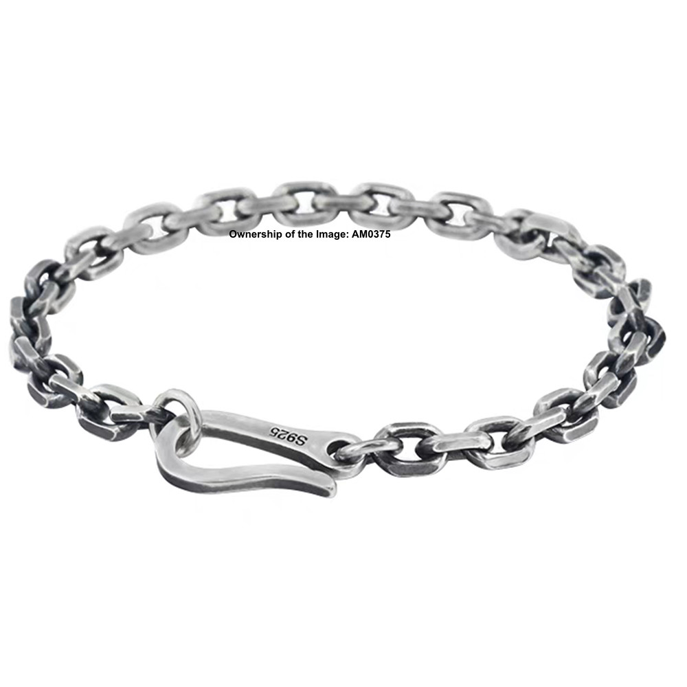Pure 925 Silver 4mm Cable Link Chain Bracelet for Men/Women Vintage Look