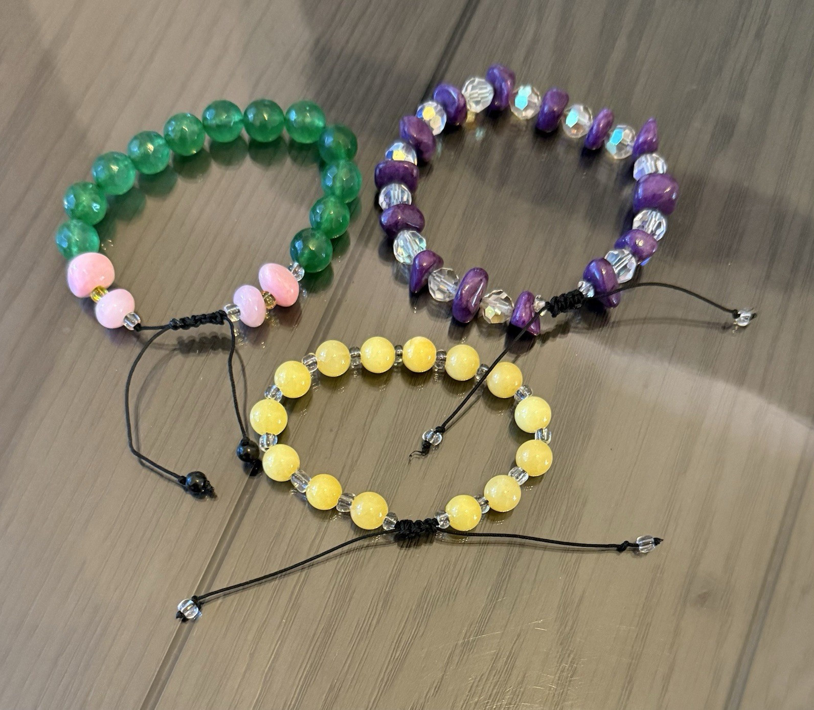 Multicolor Stone Round Bead Bracelets Adjustable Cord Sizable Lot of 3