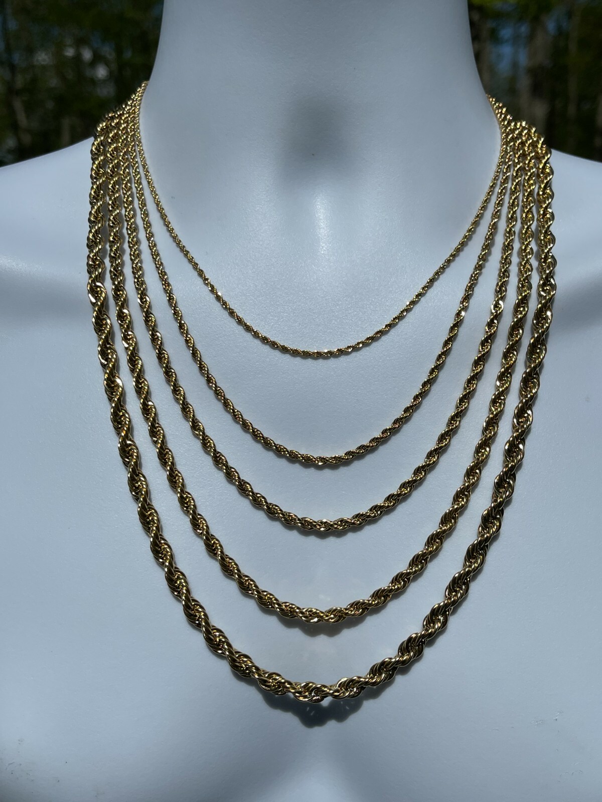 Men’s Real Rope Chain Necklace 14k Gold Plated Stainless Steel – 2mm-6mm 18-30″