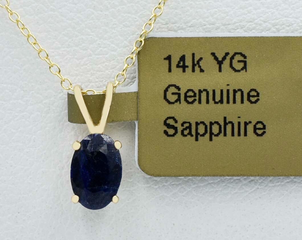 GENUINE 0.75 Cts BLUE SAPPHIRE SMALL PENDANT 14K GOLD – Free Certificate – NWT