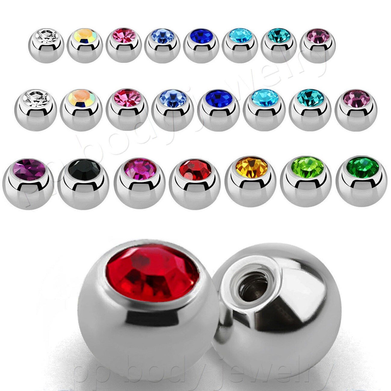 5pcs. Surgical Steel Gem Ball Replacement Labret Barbell Horseshoe Top Part