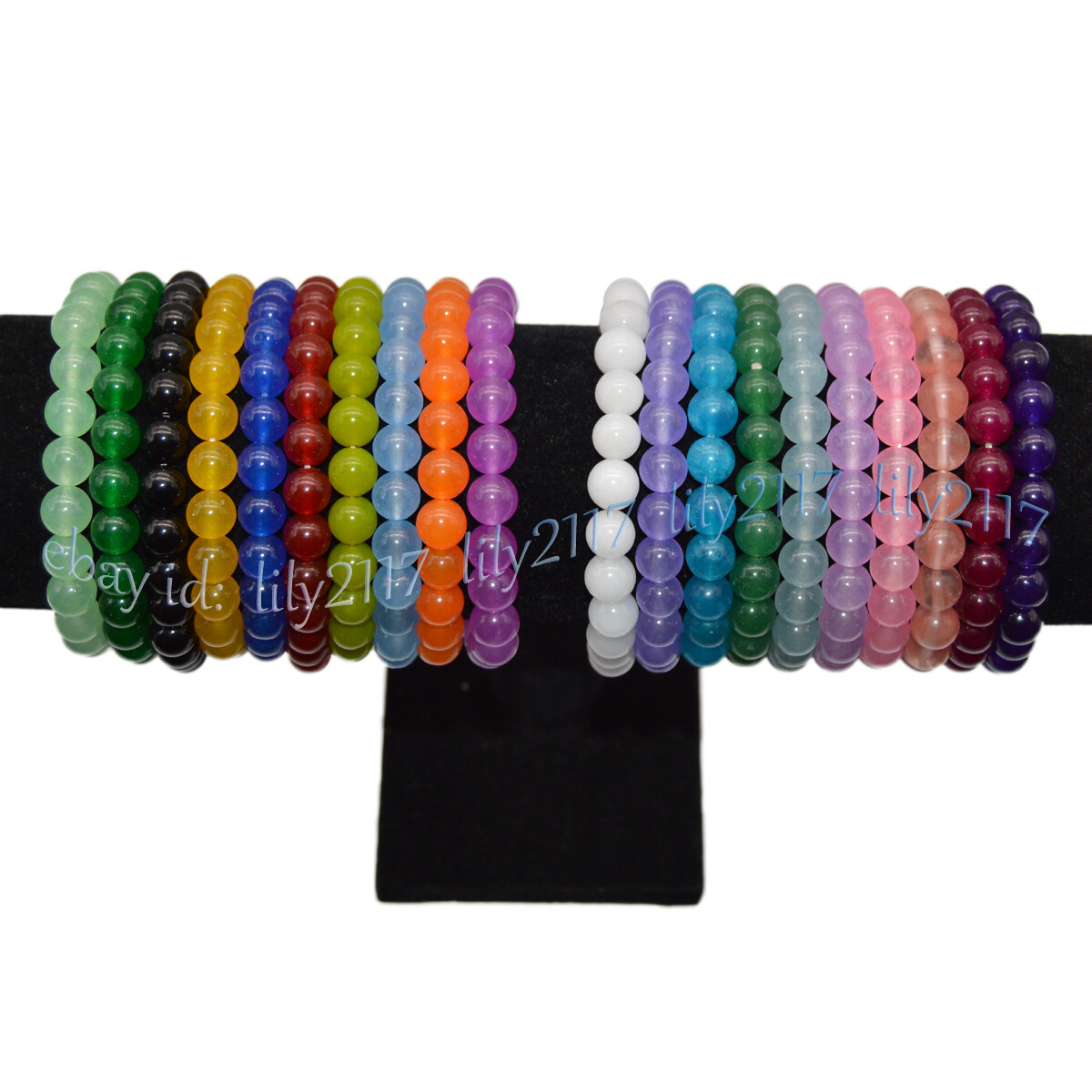 8mm Assorted Multicolor Natural Gemstone Round Beads Elastic Bracelet 7.5”