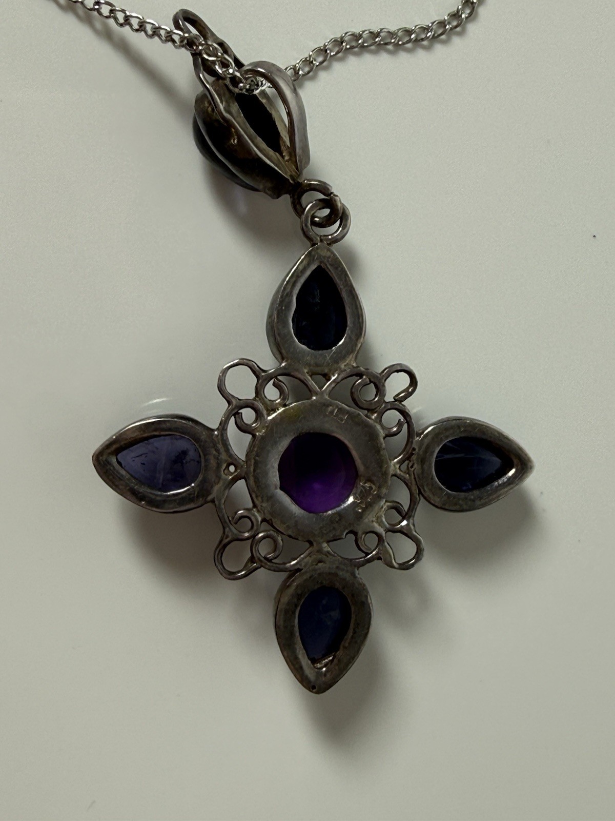 Amethyst Sterling Silver Cross Pendant 925 Crucifix Religious 18″ Necklace