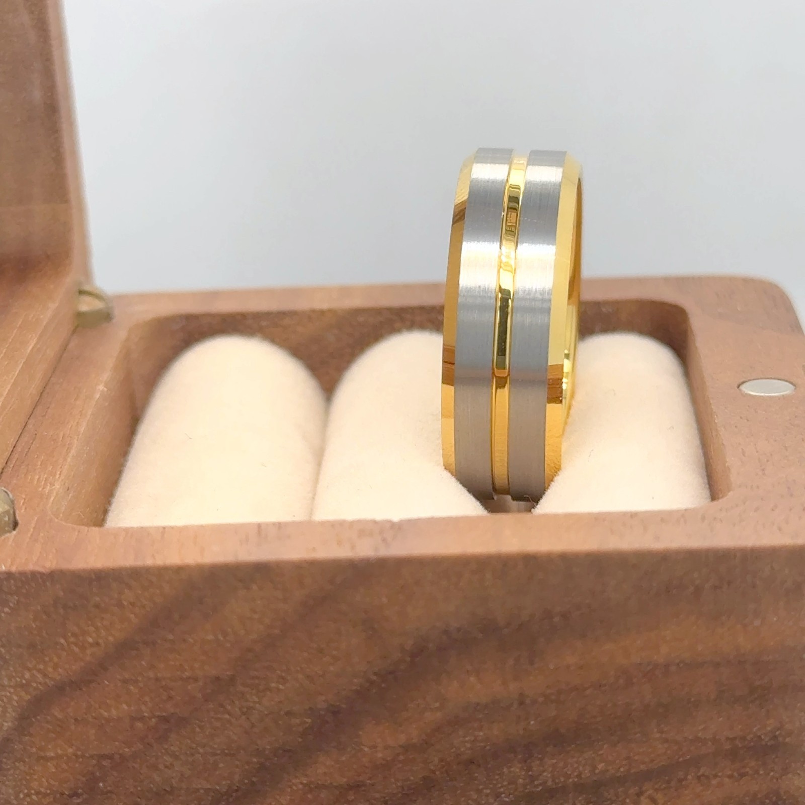 Two Stripes Center Ring Couple Ring Gifts Gold Tungsten Band Gunmetal Brushed