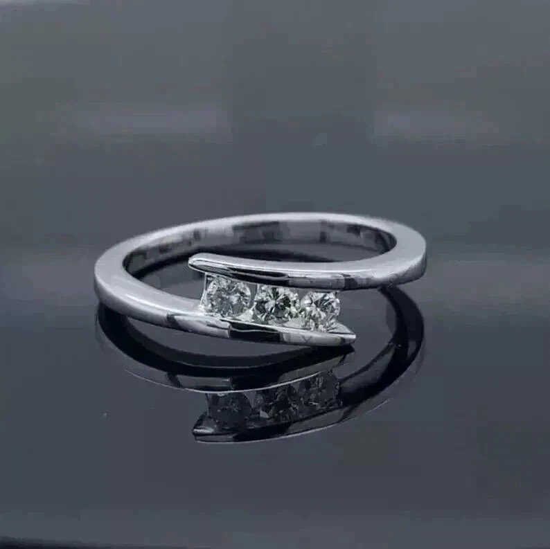 Beautiful Bypass Ring 2.30Ct Round Cut Simulated Diamond 14k White Gold Plated