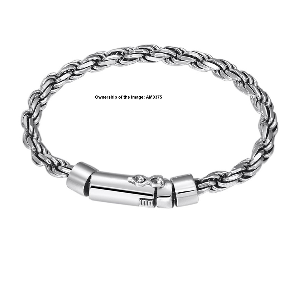 Solid 925 Sterling Silver Bracelet 6mm Rope Link Chain Men’s Bracelet 7.9inch