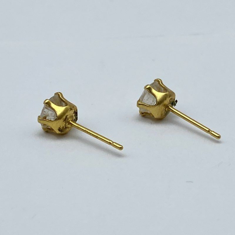 14K Yellow Gold CZ Stud Earrings Round Cut 5.4mm Solitaire 0.7g