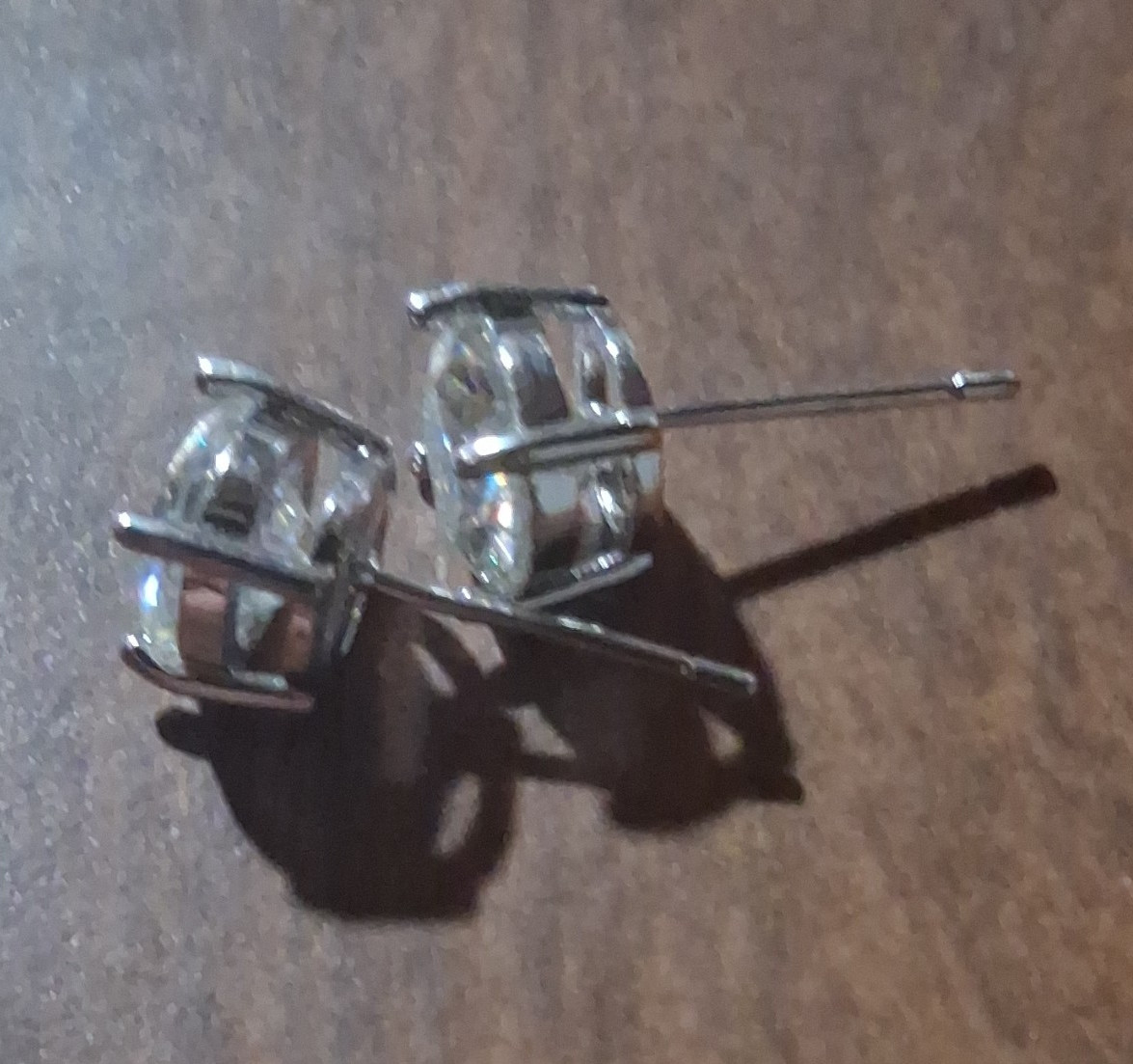 Clear Round Crystal Stud Earrings Silver Tone Metal Prong Set Butterfly Back