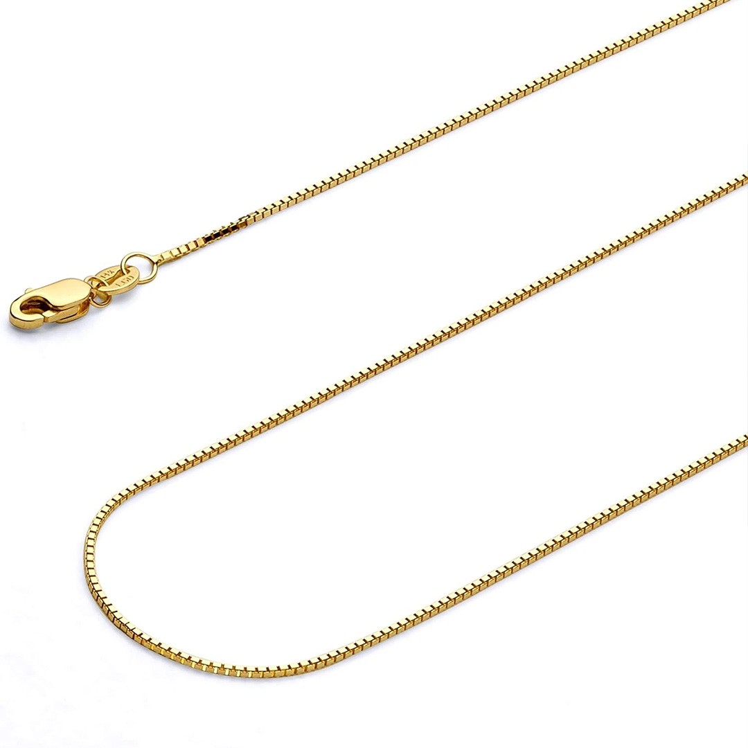 14k 20″ REAL Yellow Gold Solid Box Link Chain Necklace with Lobster Claw Clasp