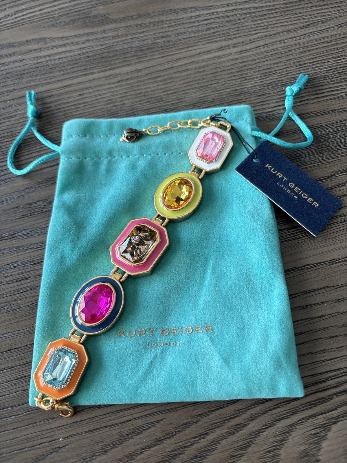 Kurt Geiger London Multicolor Crystal Statement Bracelet Gold Tone NWT MSRP $168