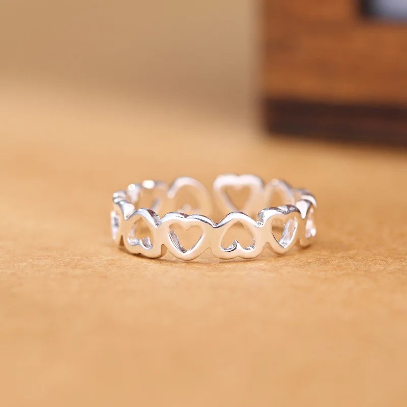 Shiny 925 Sterling Silver PLT Join Hollow Heart Adjustable Open Toe Ring Gift