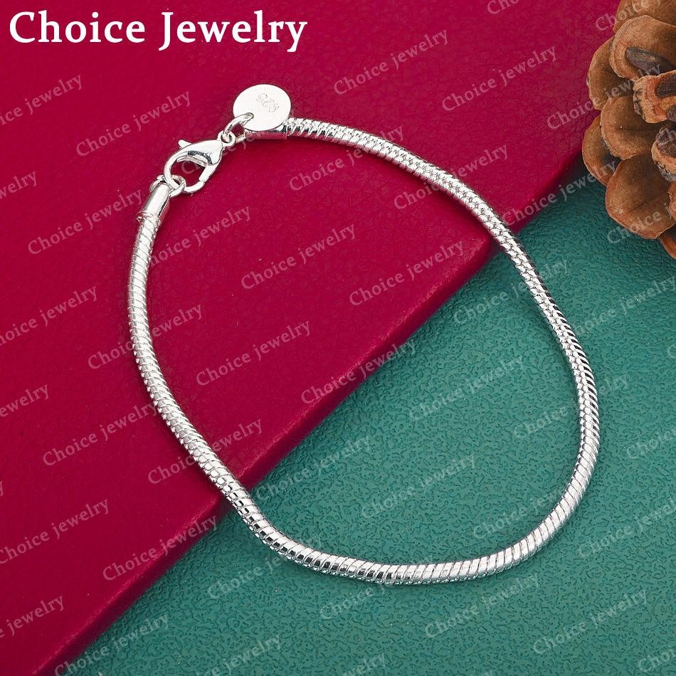 925 Sterling Silver 16-23cm 3mm Snake Chain Bracelet for Women Men Fashion