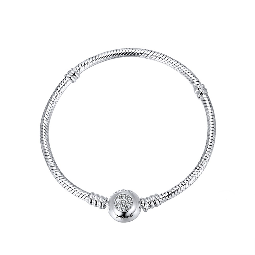 Snake Chain Charm Bracelet Sterling Silver Cz Love Clasp Ginger Lyne Collection