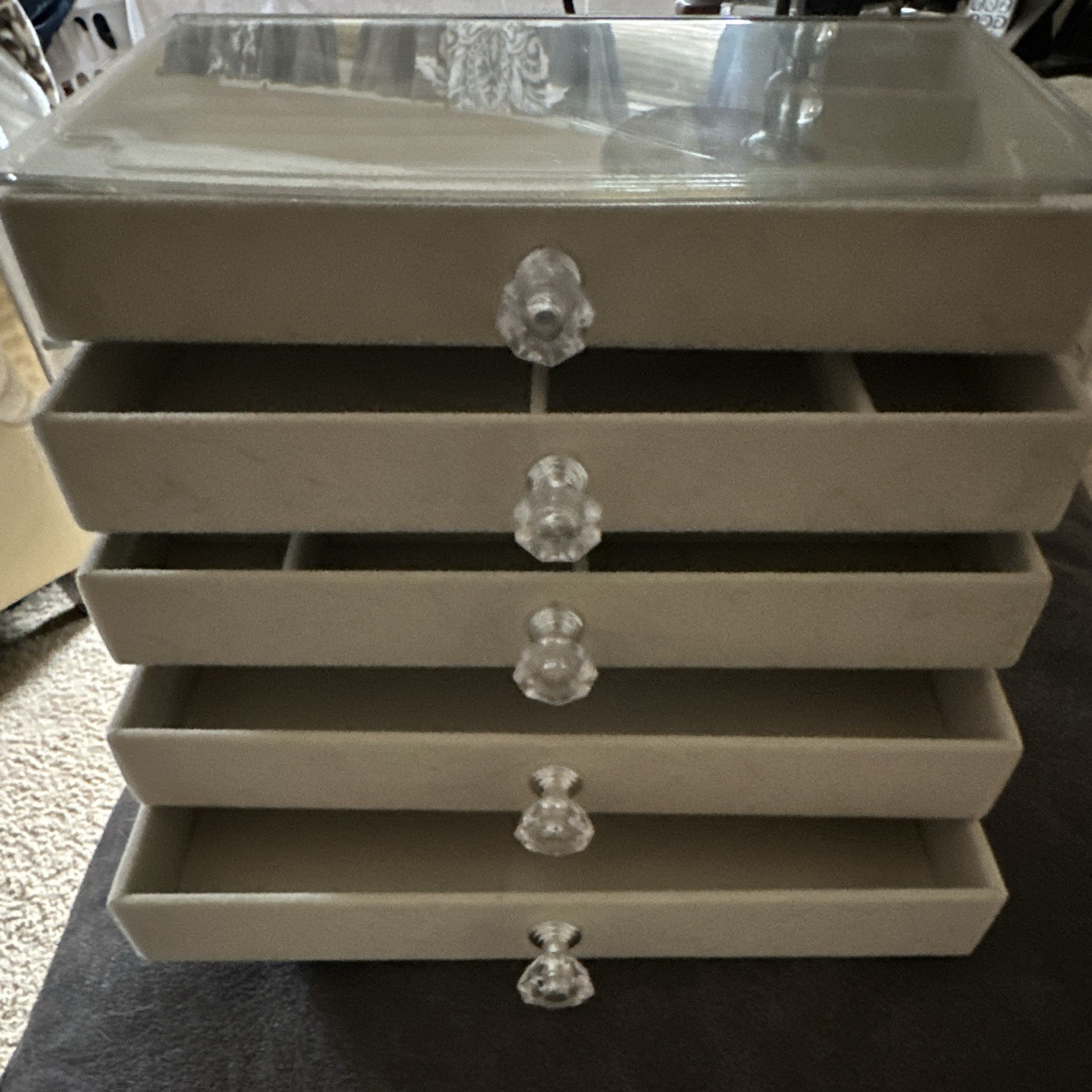 Gray Stackable Multi-Drawer Jewelry Organizer Box, Velvet Lined, Rings/Earrings