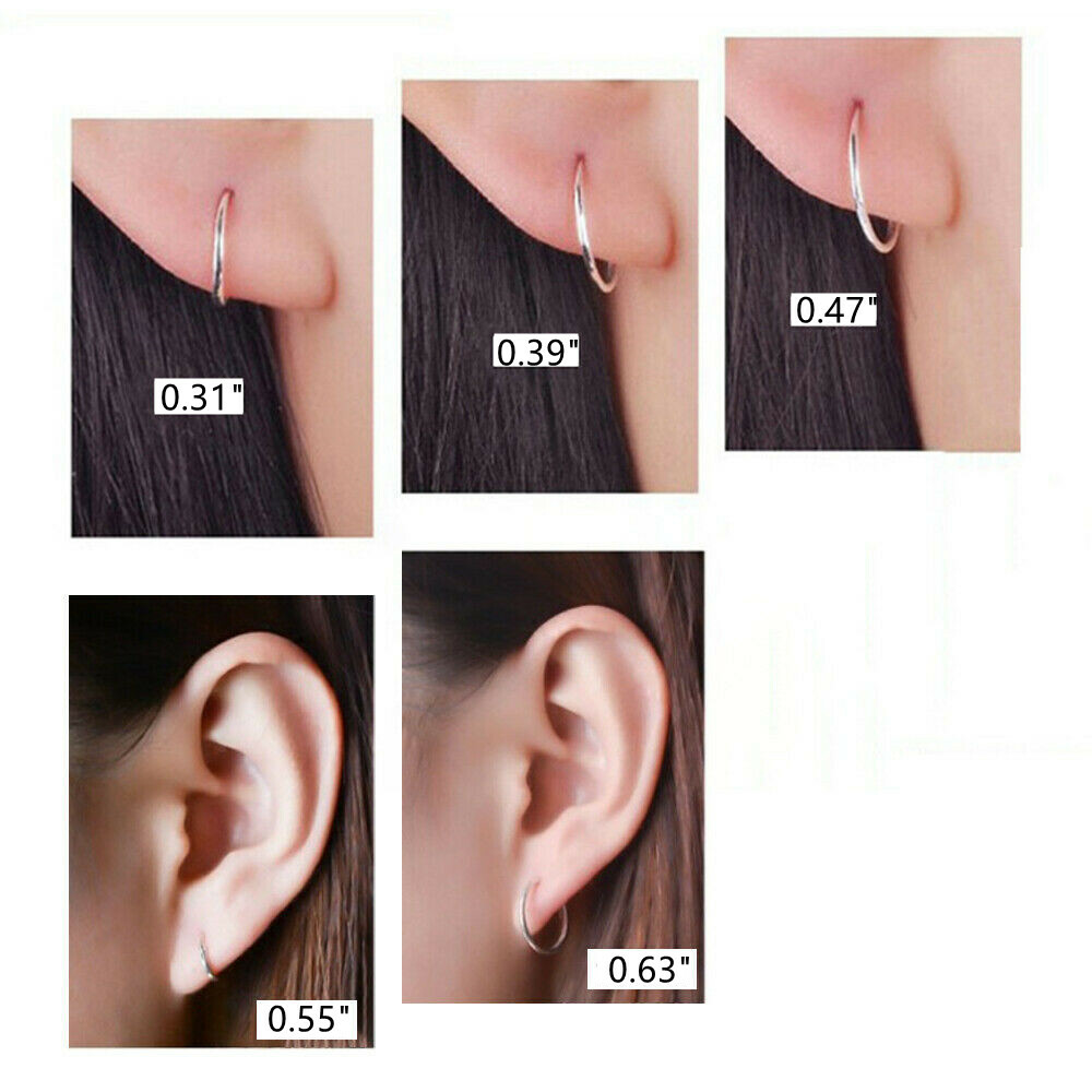 Classic Hoop Earrings Round Shaped Solid 925 Sterling Silver Women Men Jewelry