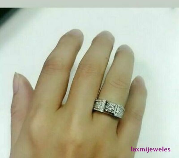 2.50Ct Princess Cut Lab Created Diamond Men’s Wedding Ring 14K White Gold Over