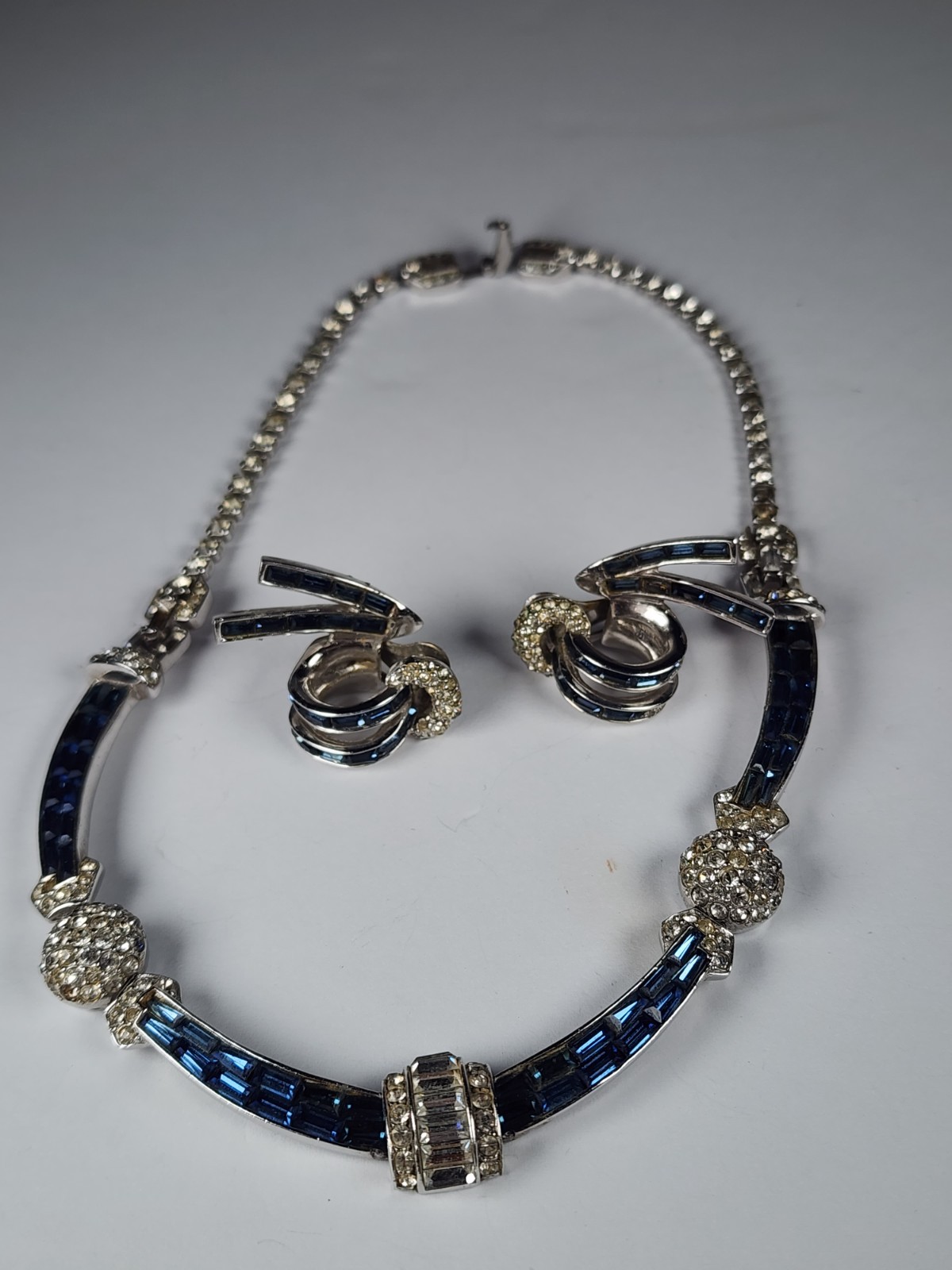 MARCEL BOUCHER SAPPHIRE BAGUETTE RHINESTONE ‘OPENING NIGHT’ POM POM NECKLACE SET