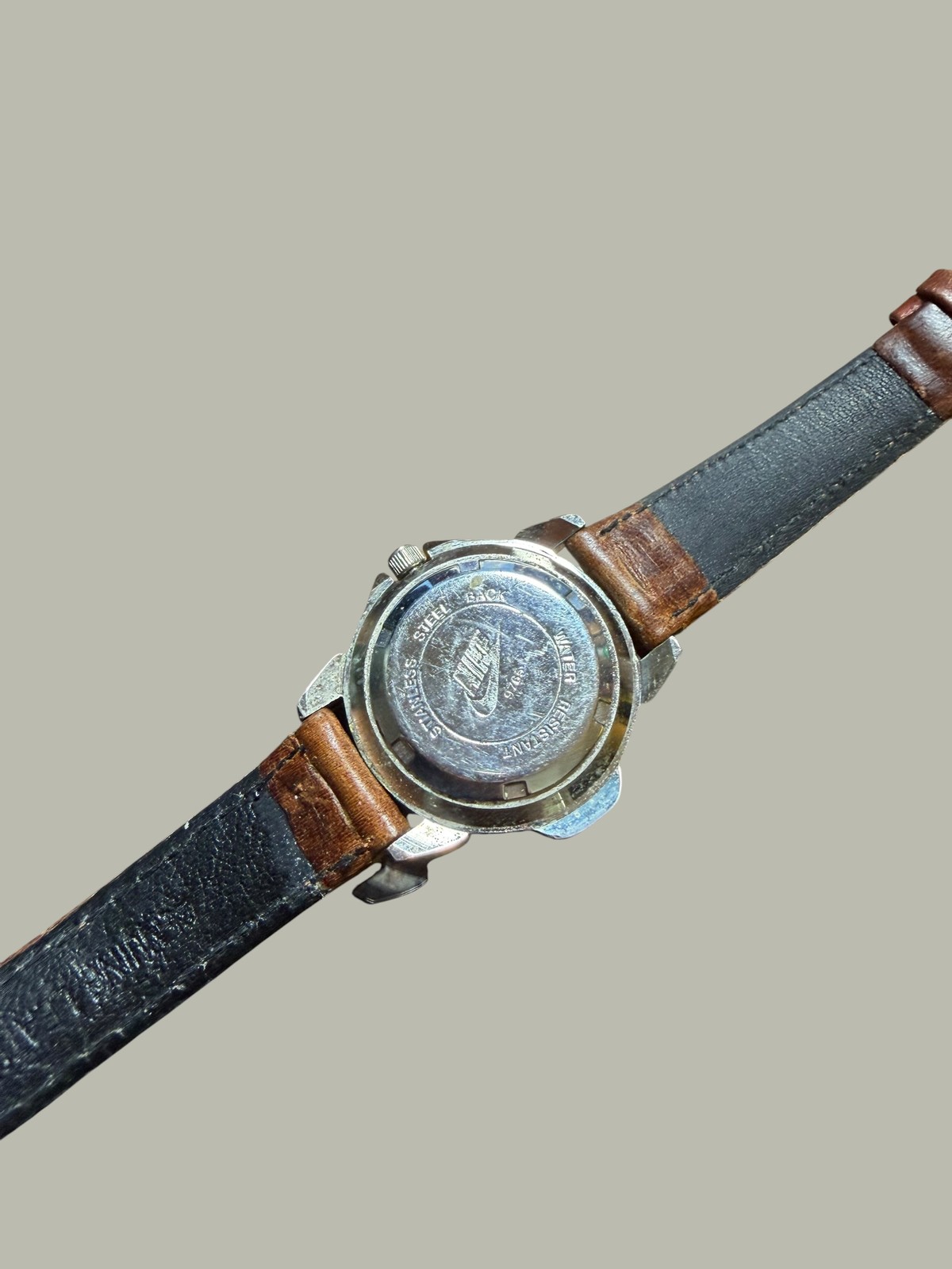 Vintage Nike Watch Red Dial Diver Style Quartz Brown Leather Band Water