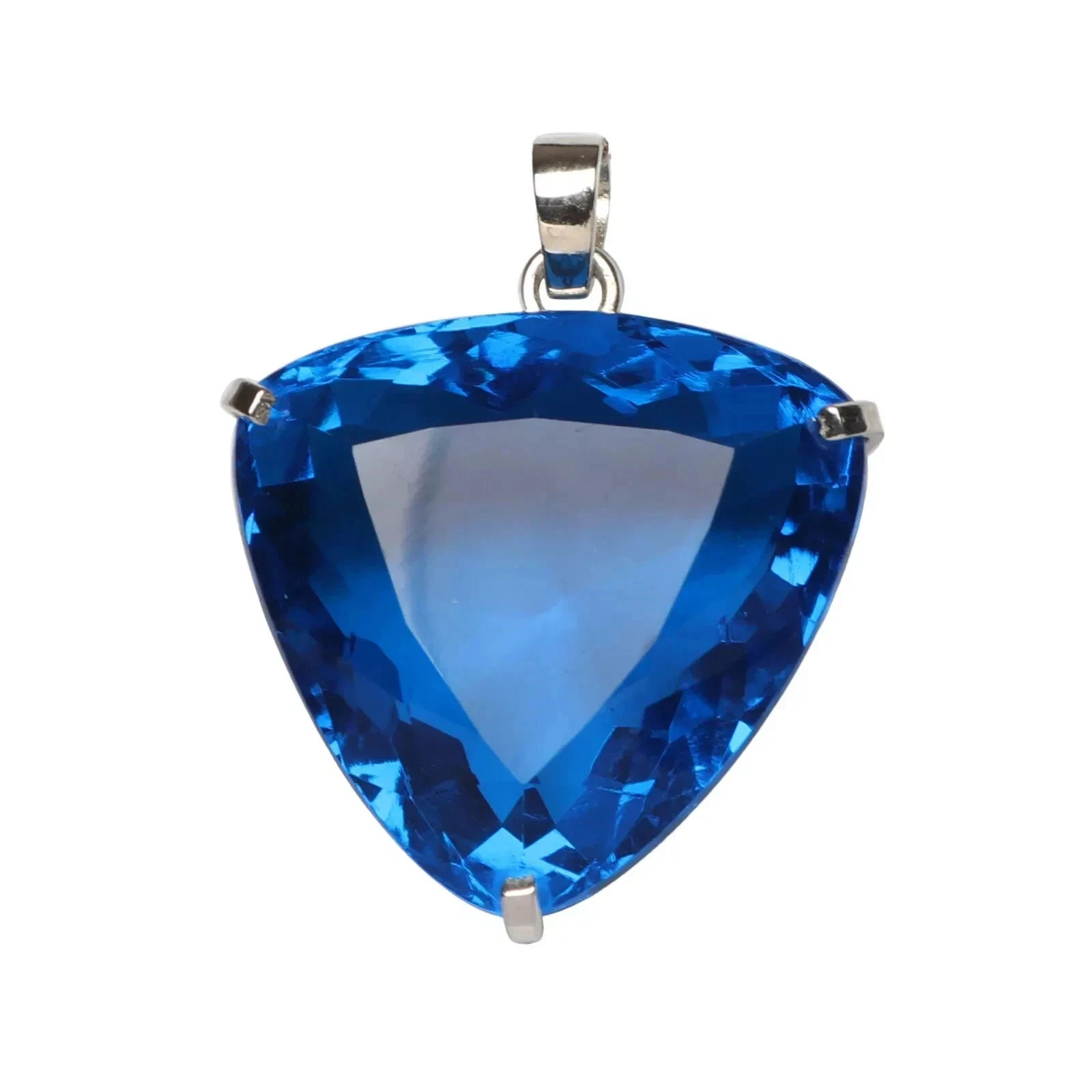 50 Ct+ Natural Blue Topaz 925 Solid Silver Trillion Pendant Gemstone Certified