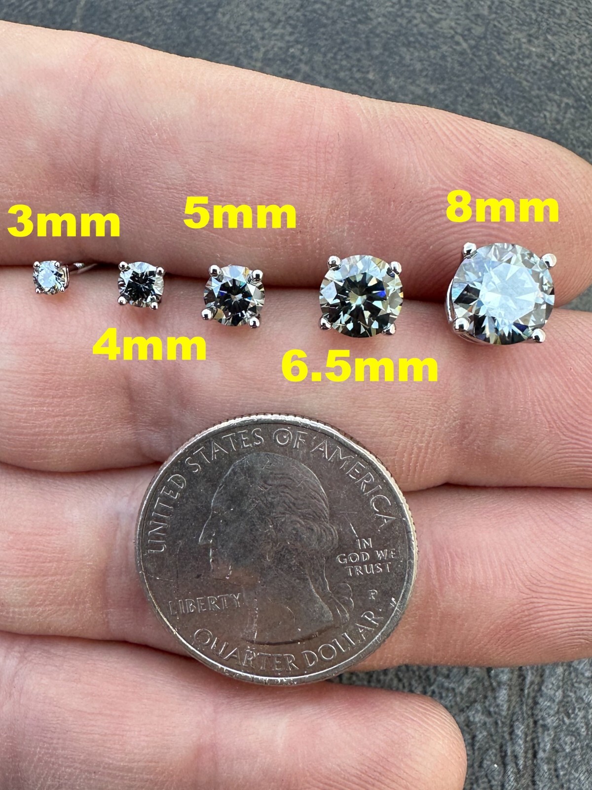 Real Blue Gray Moissanite Screwback Stud Earrings 925 Silver 3-8mm Iced Tester ✅