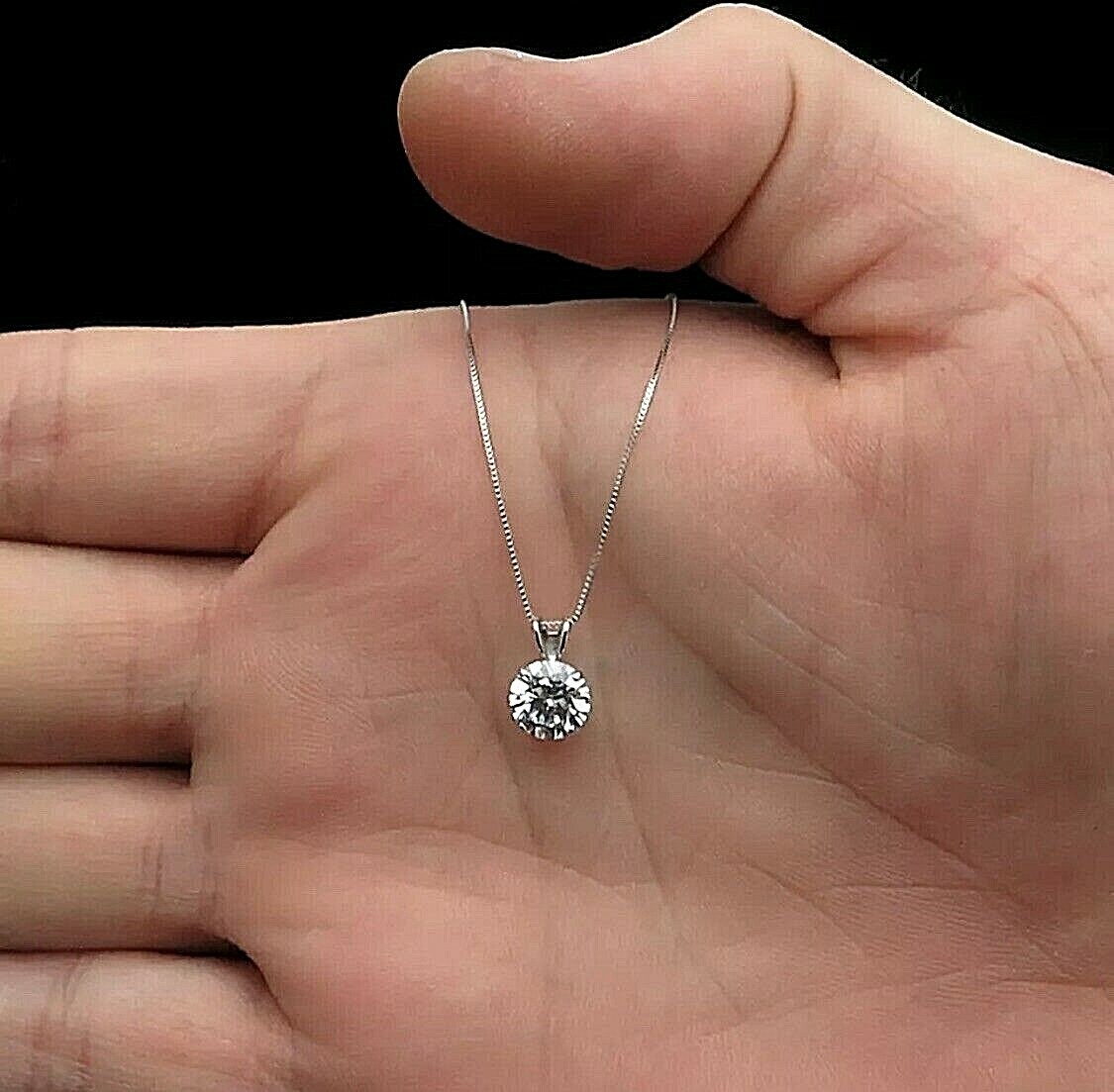 2.00 Ct Round Cut VVS1/D Real Moissanite 14K White Gold Solitaire Pendant 18″