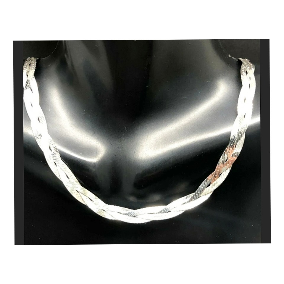 Triple Strand Braided Woven Herringbone Necklace 925 Sterling Silver Italy VTG
