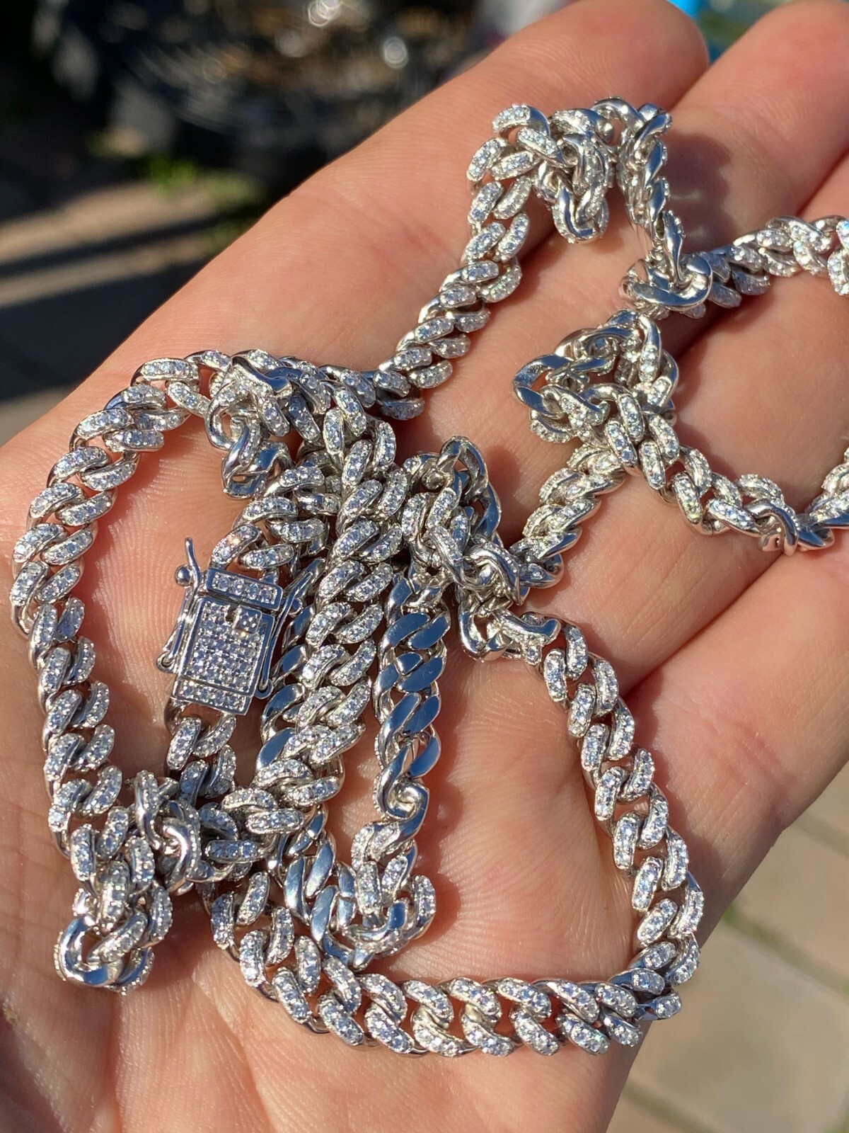 6mm Miami Cuban Iced Solid 925 Silver Chain Simulated Diamonds 16″ Choker – 30″
