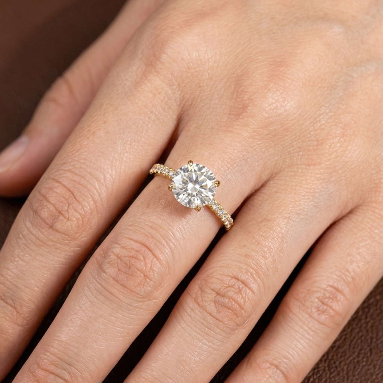 2CT Round Moissanite Engagement Ring Pavé Band Sterling Silver
