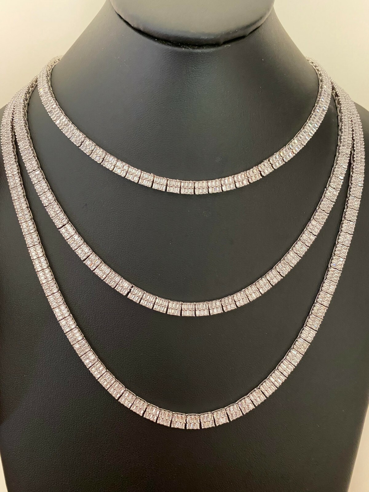 SOLID 925 Sterling Silver Baguette Tennis Chain ICED CZ Necklace 5mm Hip Hop