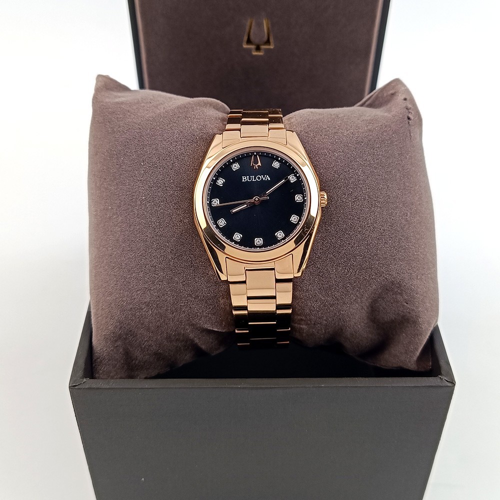 Women’s Bulova Surveyor 97P156 Gray Dial Rose Gold Strap Stainless Quartz Watch
