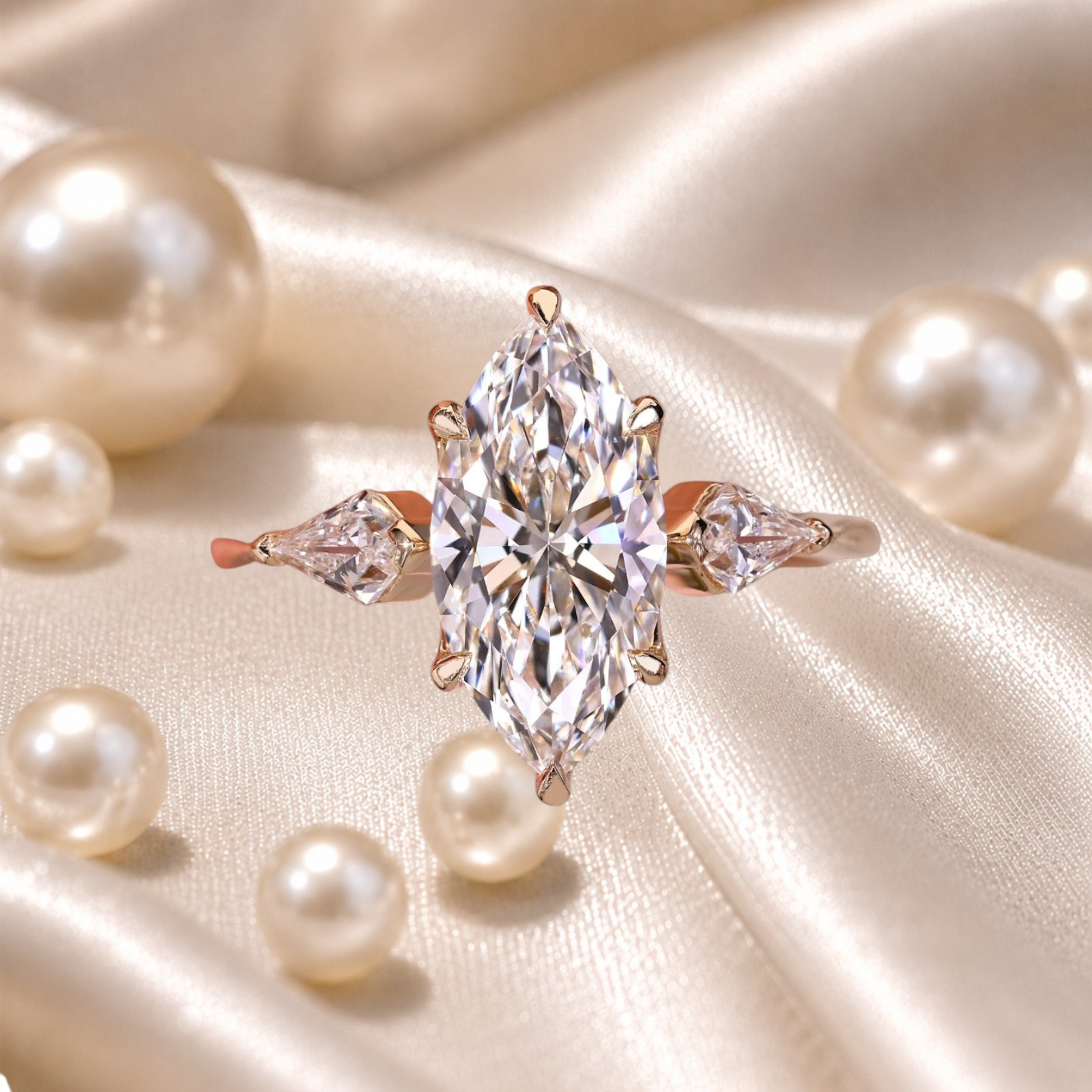IGI Certified Lab Grown Diamond Engagement Ring 18k Yellow Gold 3.30 Ct Marquise