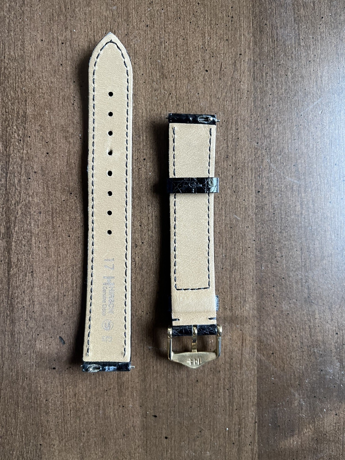 HIRSCH Genuine Black 17 mm Crocodile Caiman Leather Watch Strap Regular Length