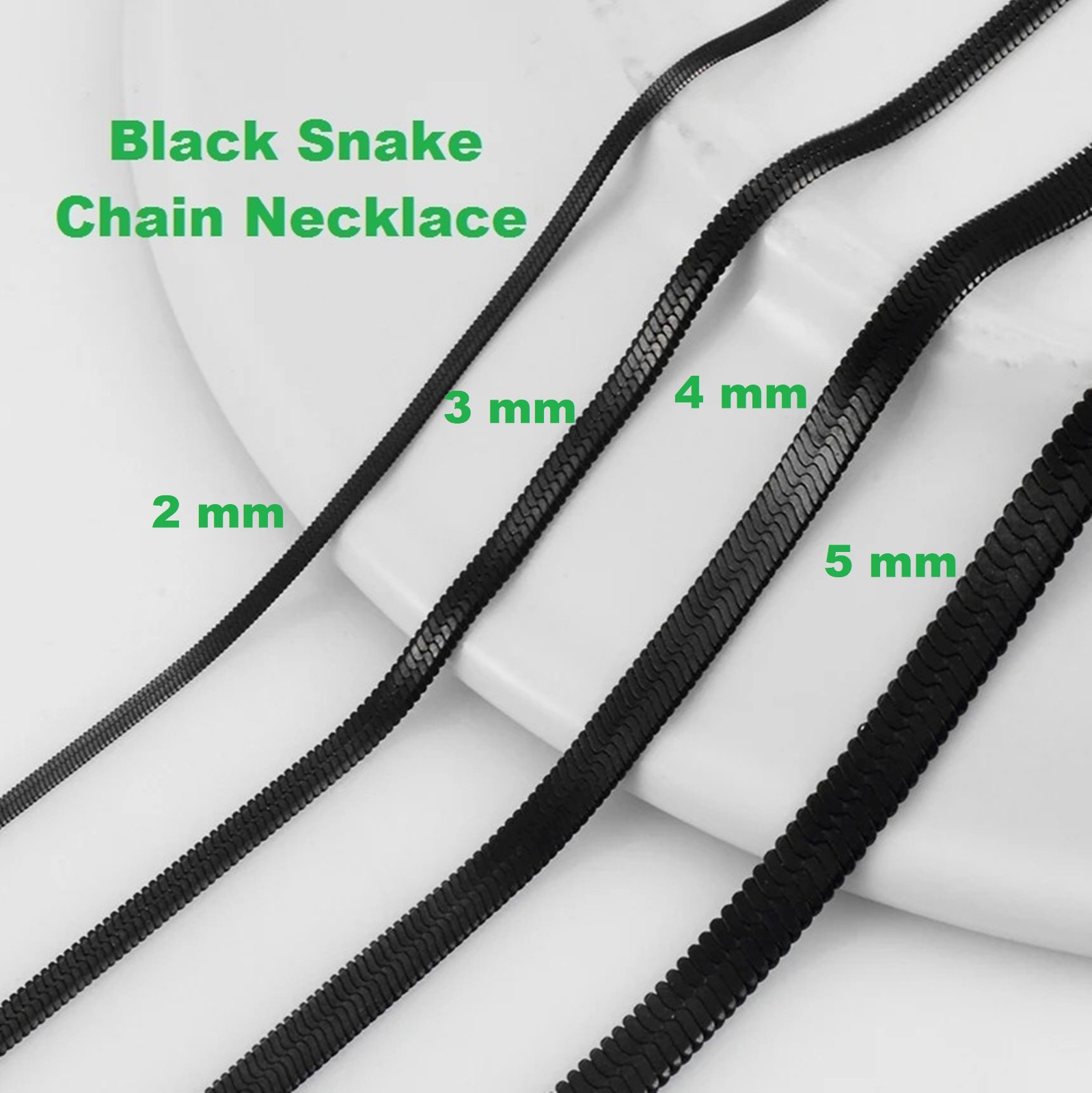 Chain Necklace Wheat stainless steel Black for men&women, 16/ 30 in, 3/4/5/6/7mm