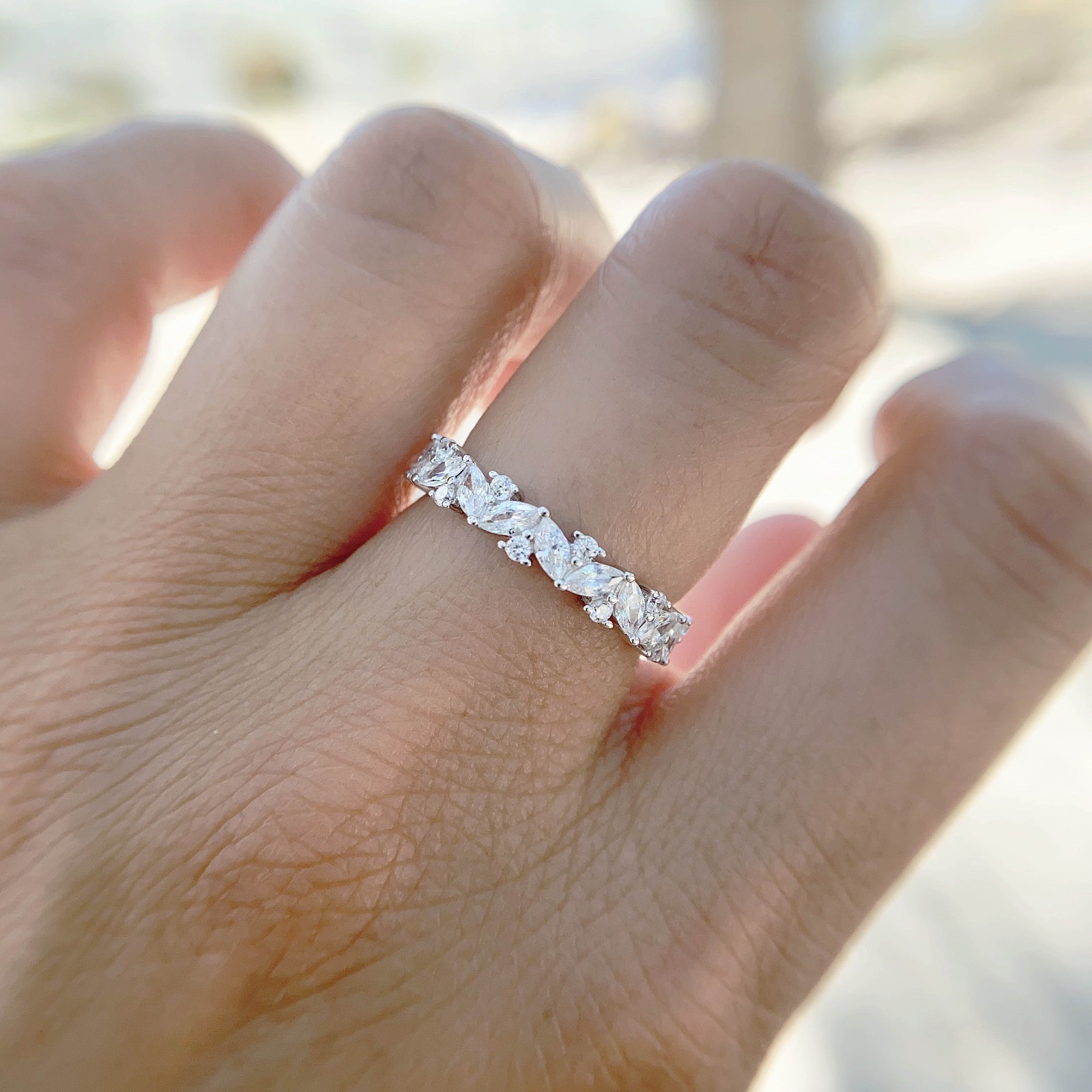 Marquise CZ Sterling Silver Half Eternity Wedding Band Celebration Ring S14166
