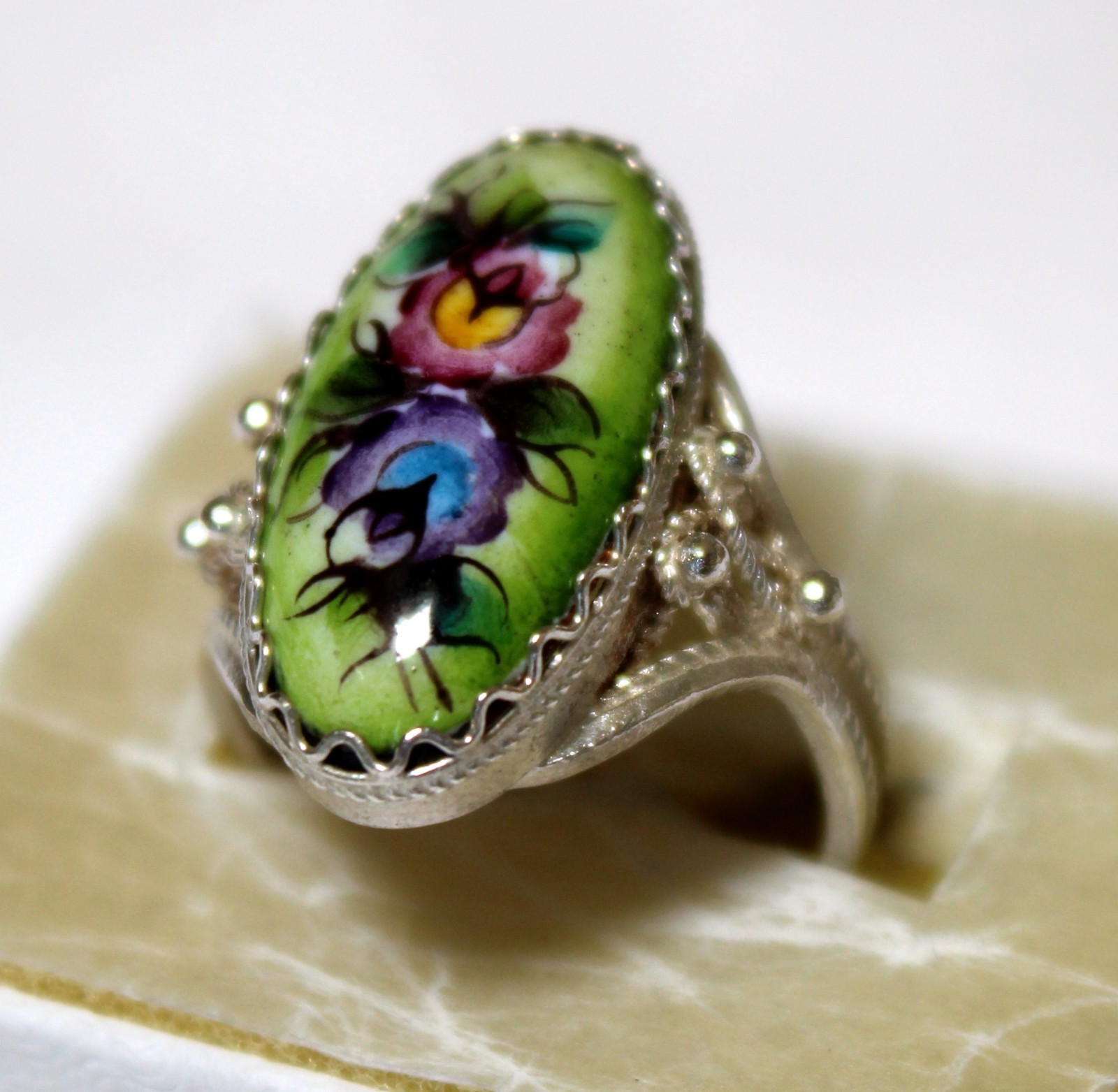 Vintage Russian Hand Painted Enamel Rings 4 Variation Finift Technique #89,92,98