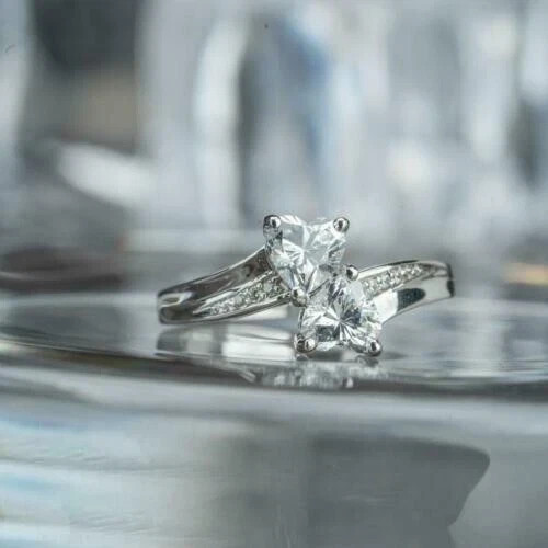 2.00Ct Heart Cut Lab Created Moissanite Engagement Ring 14K White Gold Plated