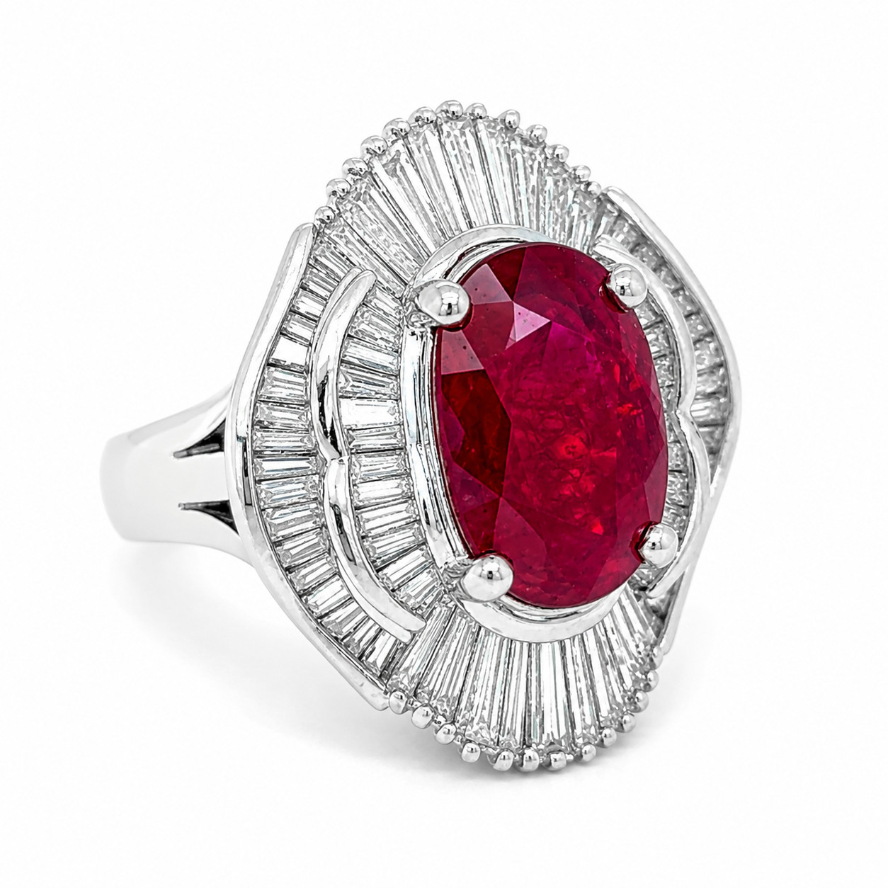 Natural Ruby Diamond Ballerina Ring Platinum | 5.71ctw 3.69ct GIA | Heat-Treated
