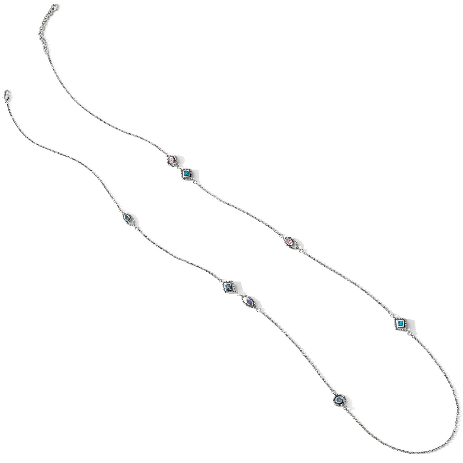 NWT Brighton HALO HORIZON Long Silver Necklace Pink Purple Blue Crystals MSRP$98