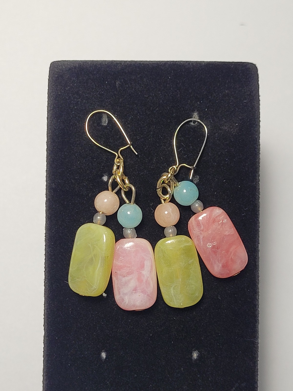 Natural Quartz Earrings Multicolored Beaded Goldtone Wire Hook Fashion Jewelry