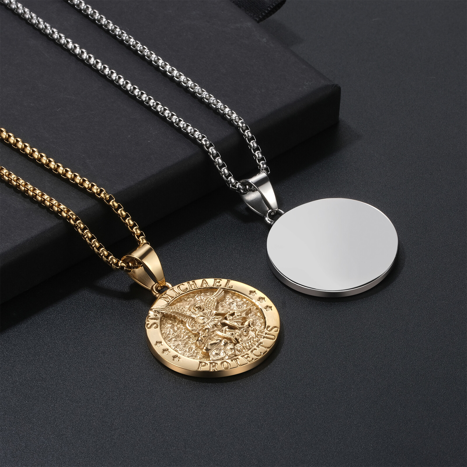 Mens St Michael Necklace Archangel Catholic Medal Stainless Steel Amulet Pendant