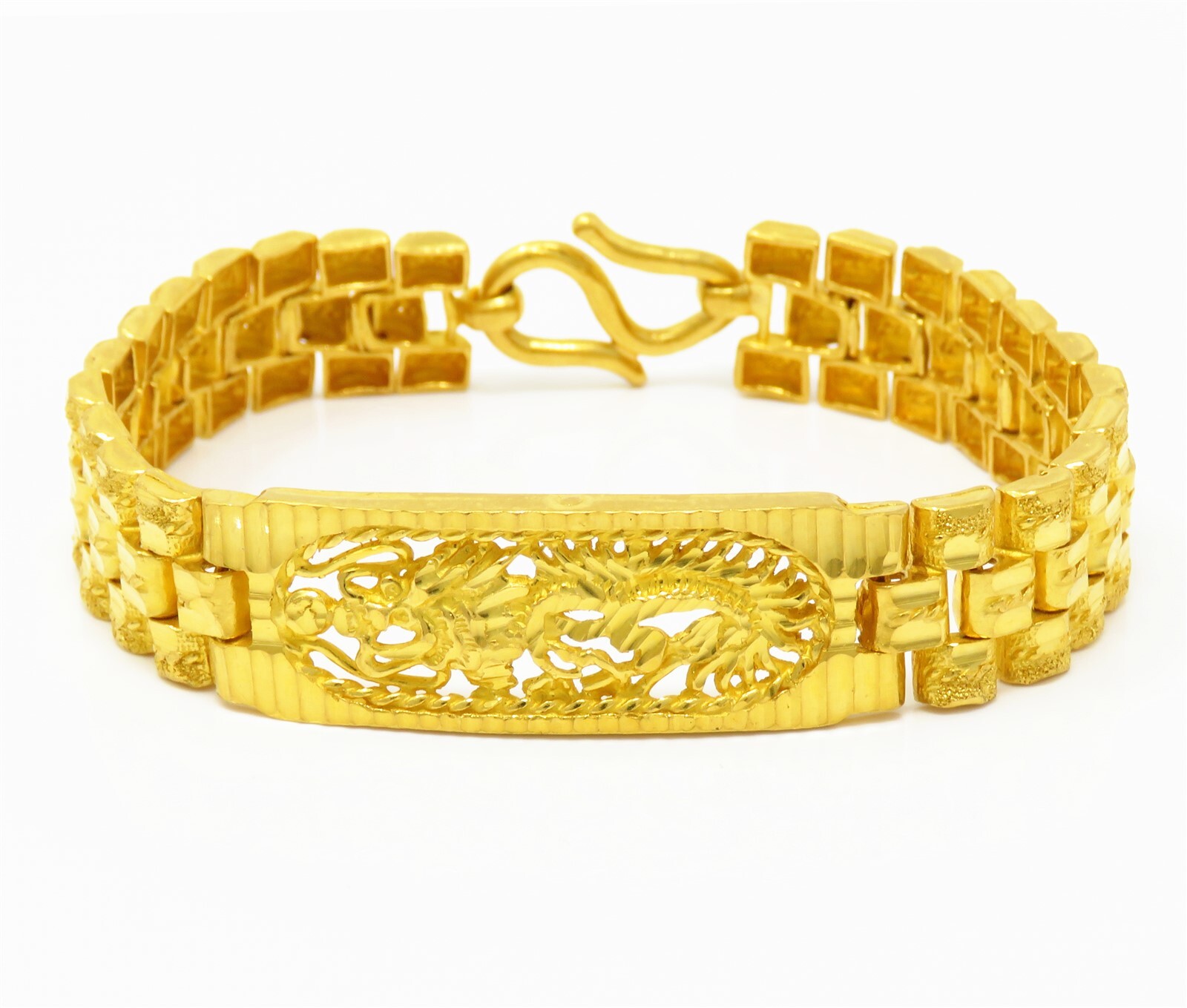 NYJEWEL Heavy 24k 9999 Gold Investment Carved Dragon Wide Bracelet 8.5″ 58.6g