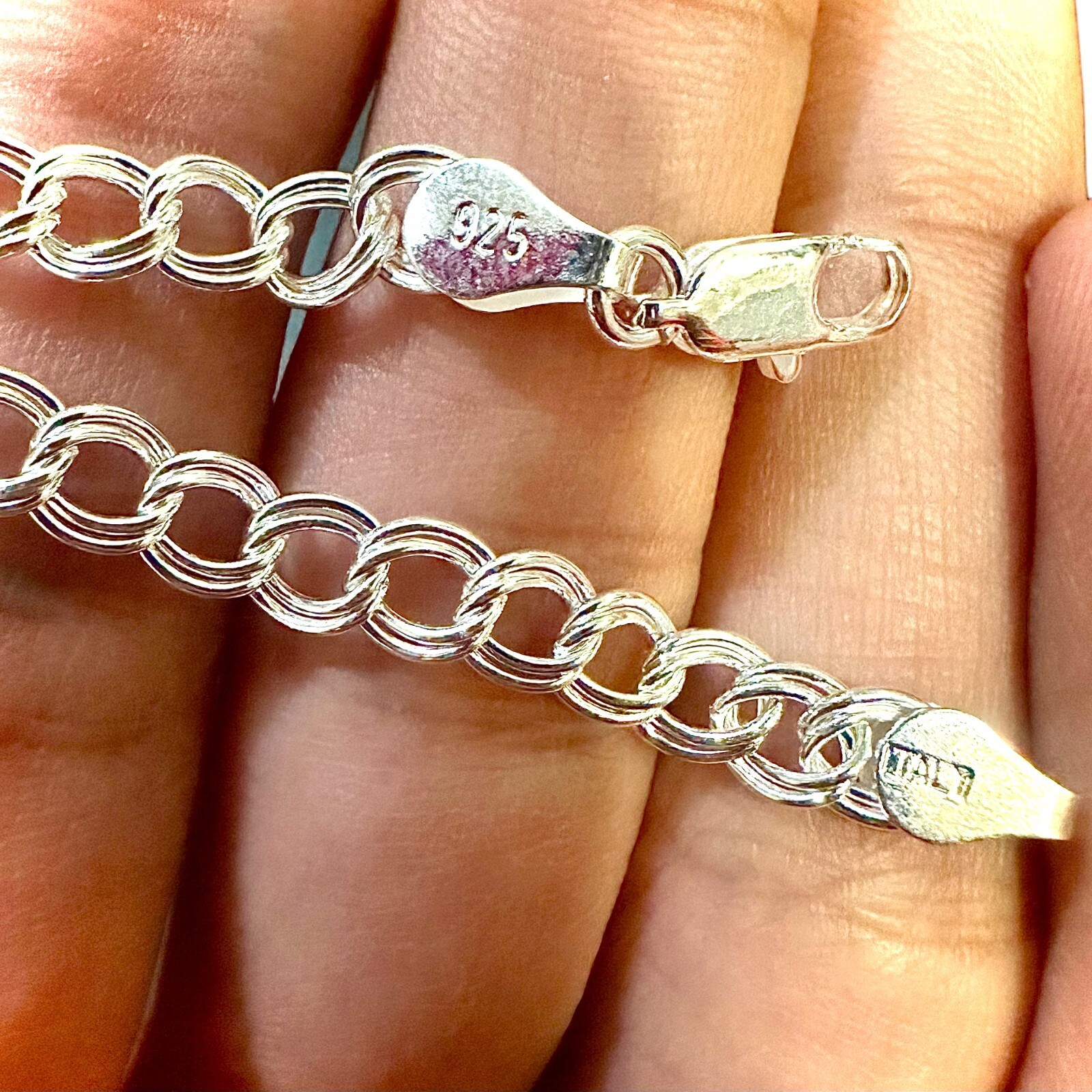 Italy 925 Sterling Silver Link Bracelet Charm Men Women 5MM Anklet for Women