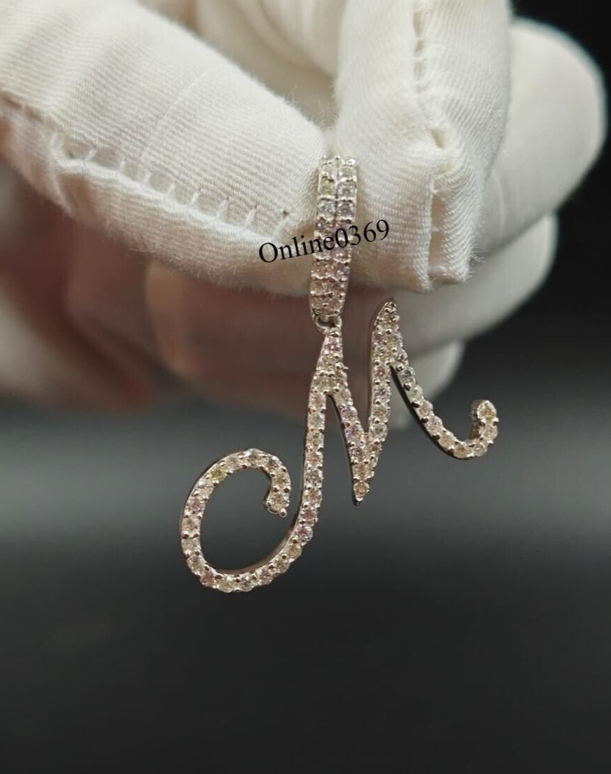 Initial Alphabet “M” Letter Pendant For Men’s In Natural Diamond 925 Silver