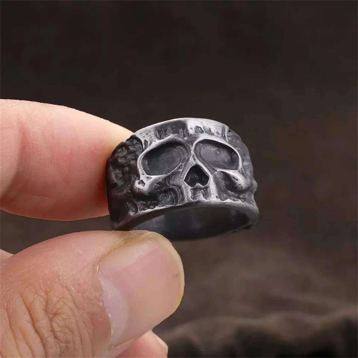 New Black Skeleton Gothic Skull Ring Men’s Stainless Steel Punk Rock Biker