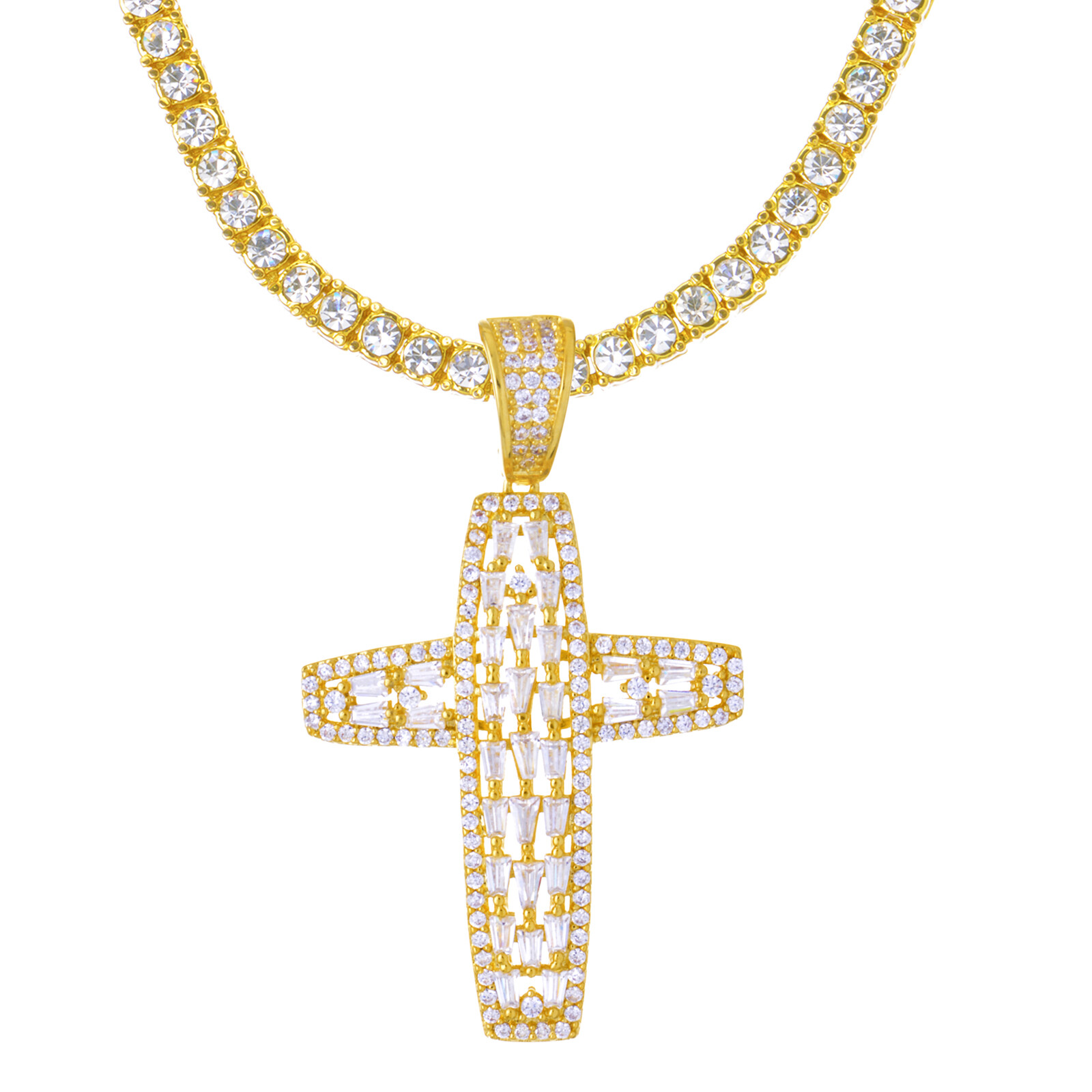 Full CZ Cross Pendant 20 inch Tennis Chain Choker Necklace BCT 17333