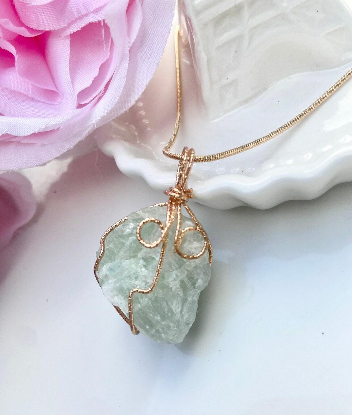 Natural Gemstone Necklace Chakra Stone Pendant Energy Healing Crystal with Chain